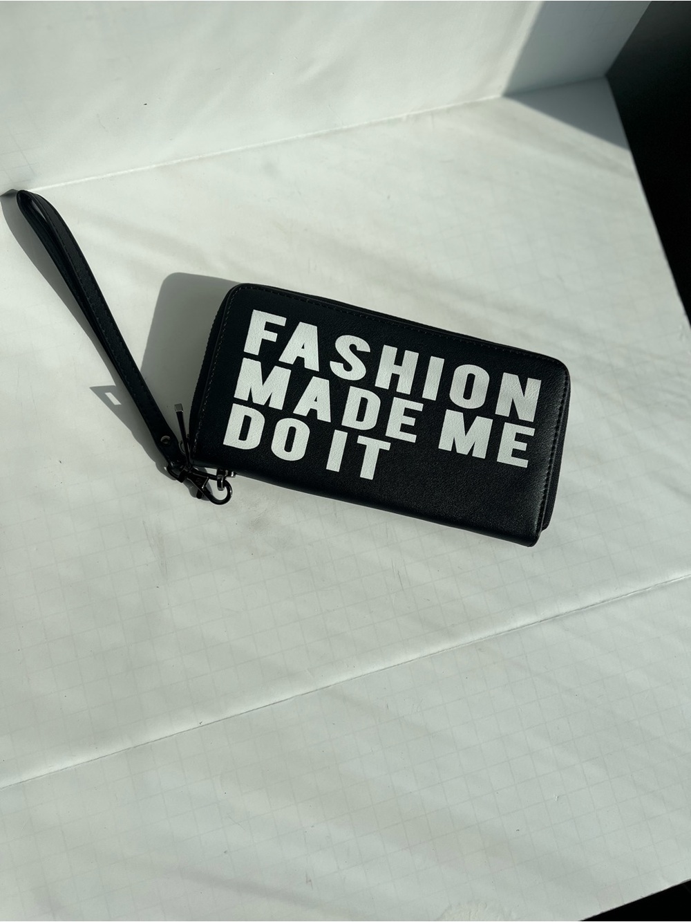 Matte Black Fashion Made Me Do It Zip Around Wallet Wristlet